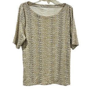 NWT New Chico’s Micro Dot Boat Neck Top Size Largre Brown and Tan Print